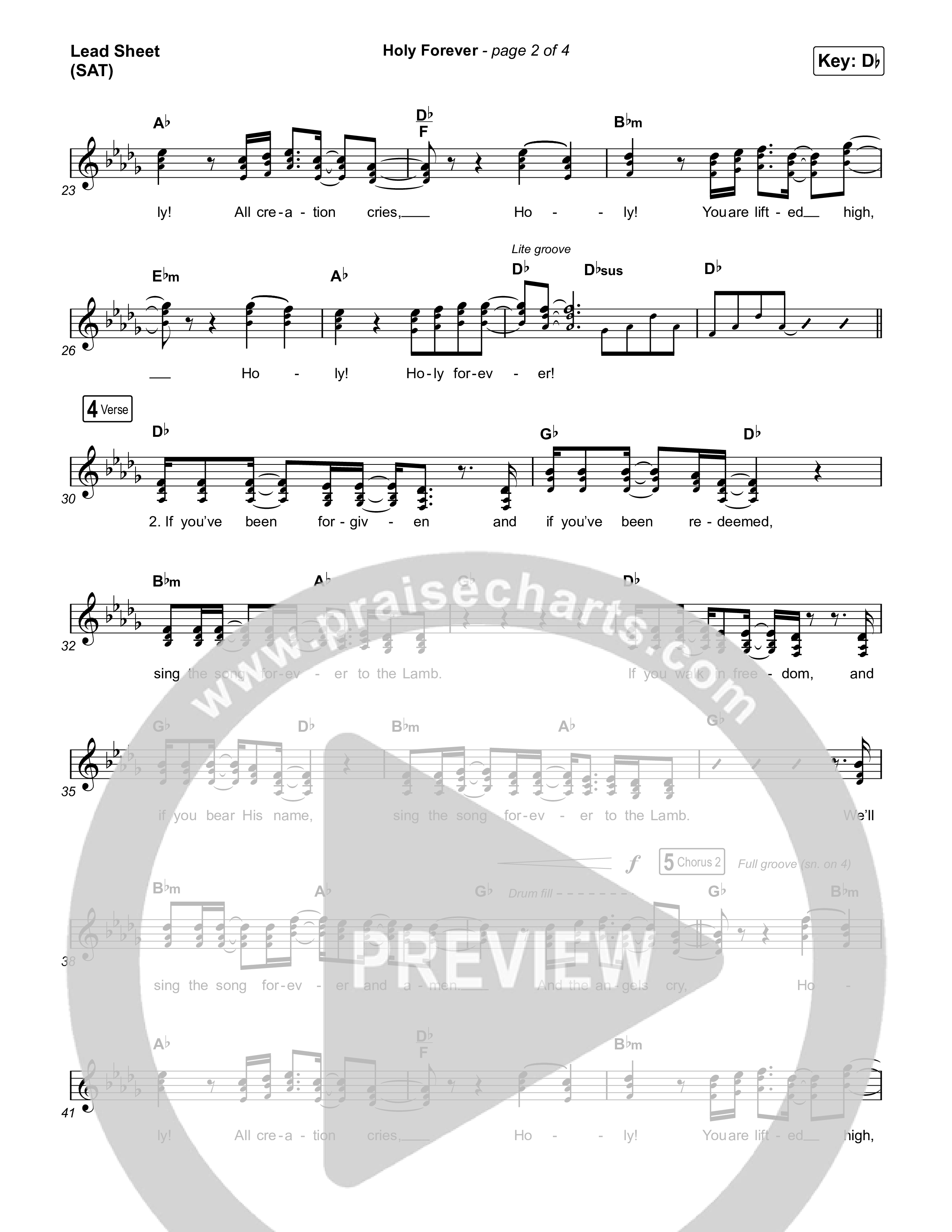 Holy Forever (Choral Anthem SATB) Lead Sheet (SAT) (Chris Tomlin / Arr. Mason Brown)