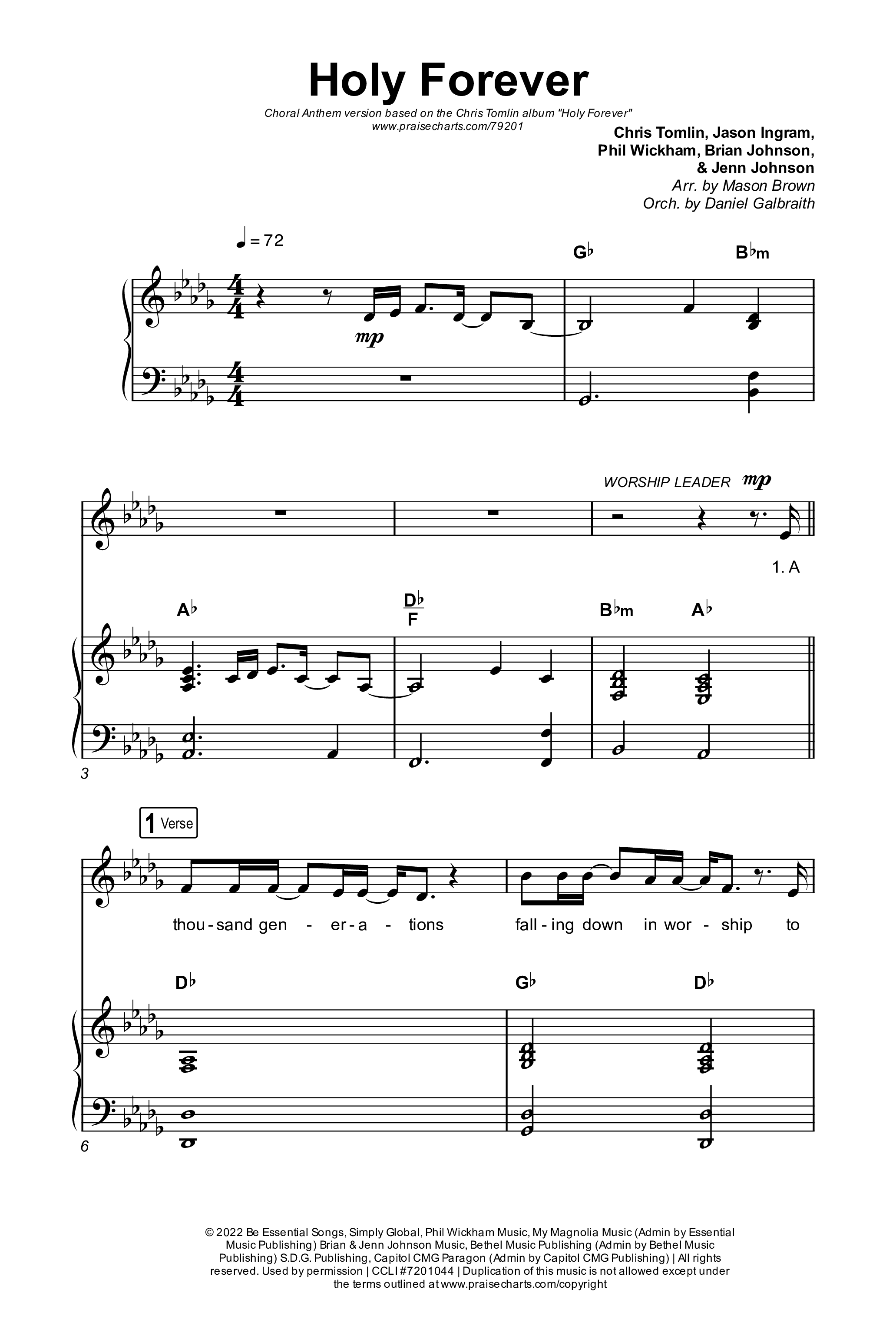 Holy Forever (Choral Anthem SATB) Octavo (SATB & Pno) (Chris Tomlin / Arr. Mason Brown)