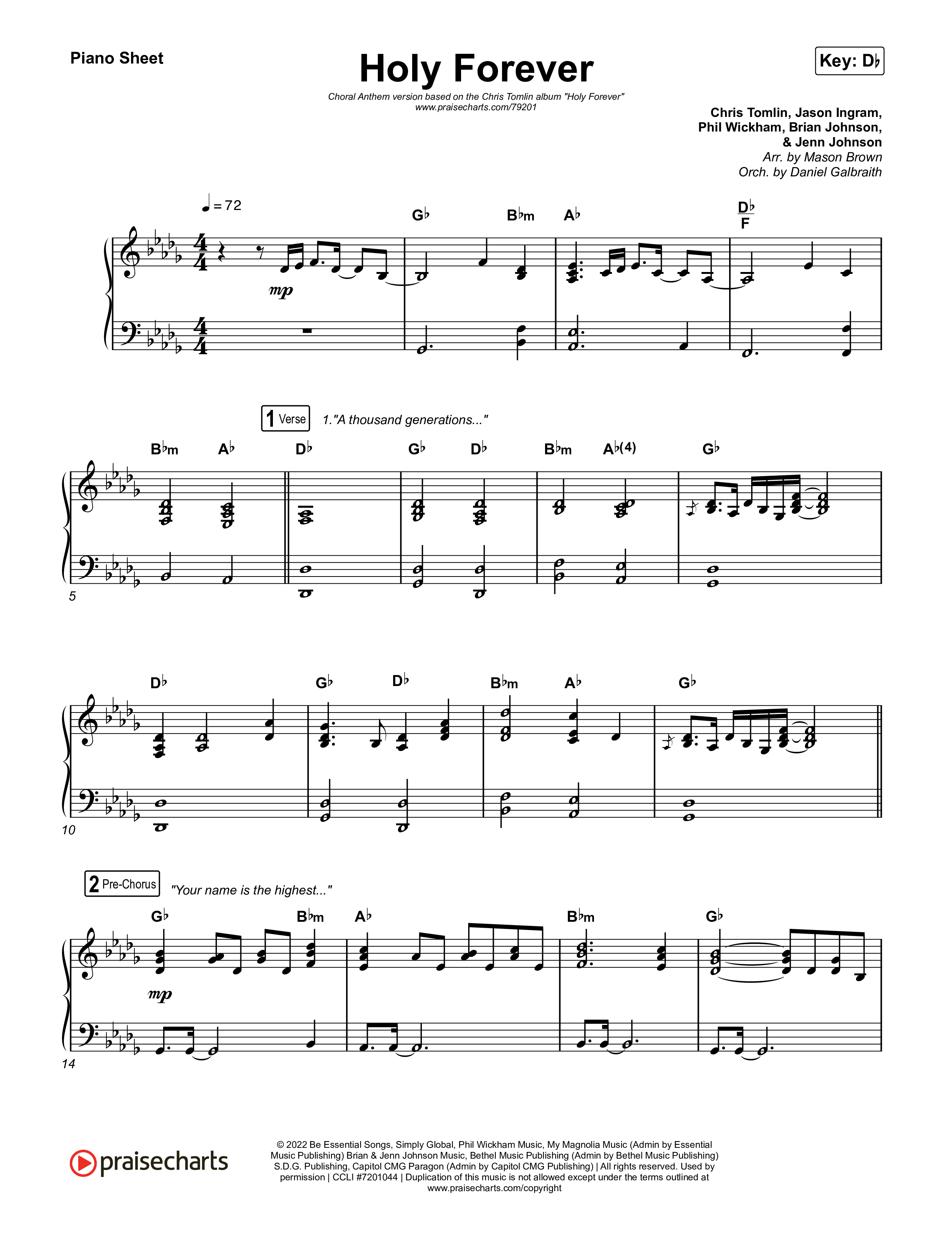 Holy Forever (Choral Anthem SATB) Piano Sheet (Chris Tomlin / Arr. Mason Brown)