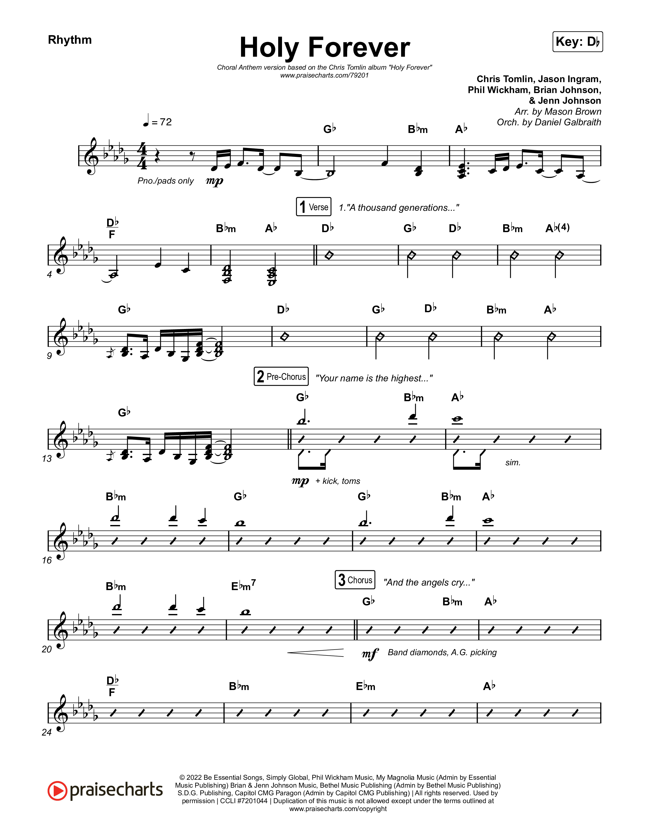 Holy Forever (Choral Anthem SATB) Rhythm Chart (Chris Tomlin / Arr. Mason Brown)