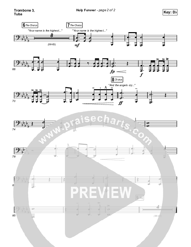 Holy Forever (Choral Anthem SATB) Trombone 3/Tuba (Chris Tomlin / Arr. Mason Brown)