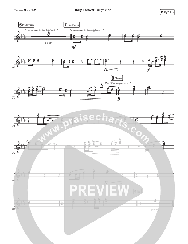 Holy Forever (Choral Anthem SATB) Tenor Sax 1,2 (Chris Tomlin / Arr. Mason Brown)