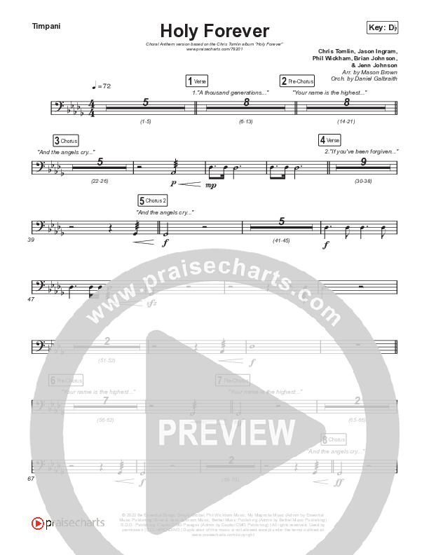 Holy Forever (Choral Anthem SATB) Timpani (Chris Tomlin / Arr. Mason Brown)