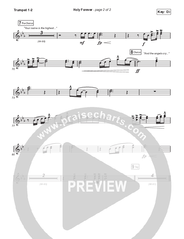 Holy Forever (Choral Anthem SATB) Trumpet 1,2 (Chris Tomlin / Arr. Mason Brown)