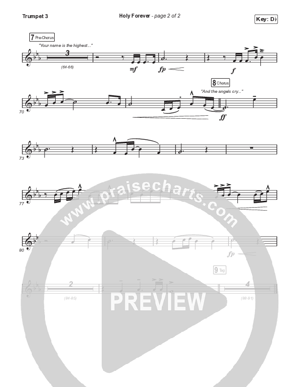 Holy Forever (Choral Anthem SATB) Trumpet 3 (Chris Tomlin / Arr. Mason Brown)