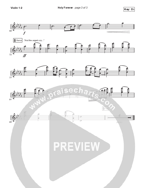 Holy Forever (Choral Anthem SATB) Violin 1,2 (Chris Tomlin / Arr. Mason Brown)