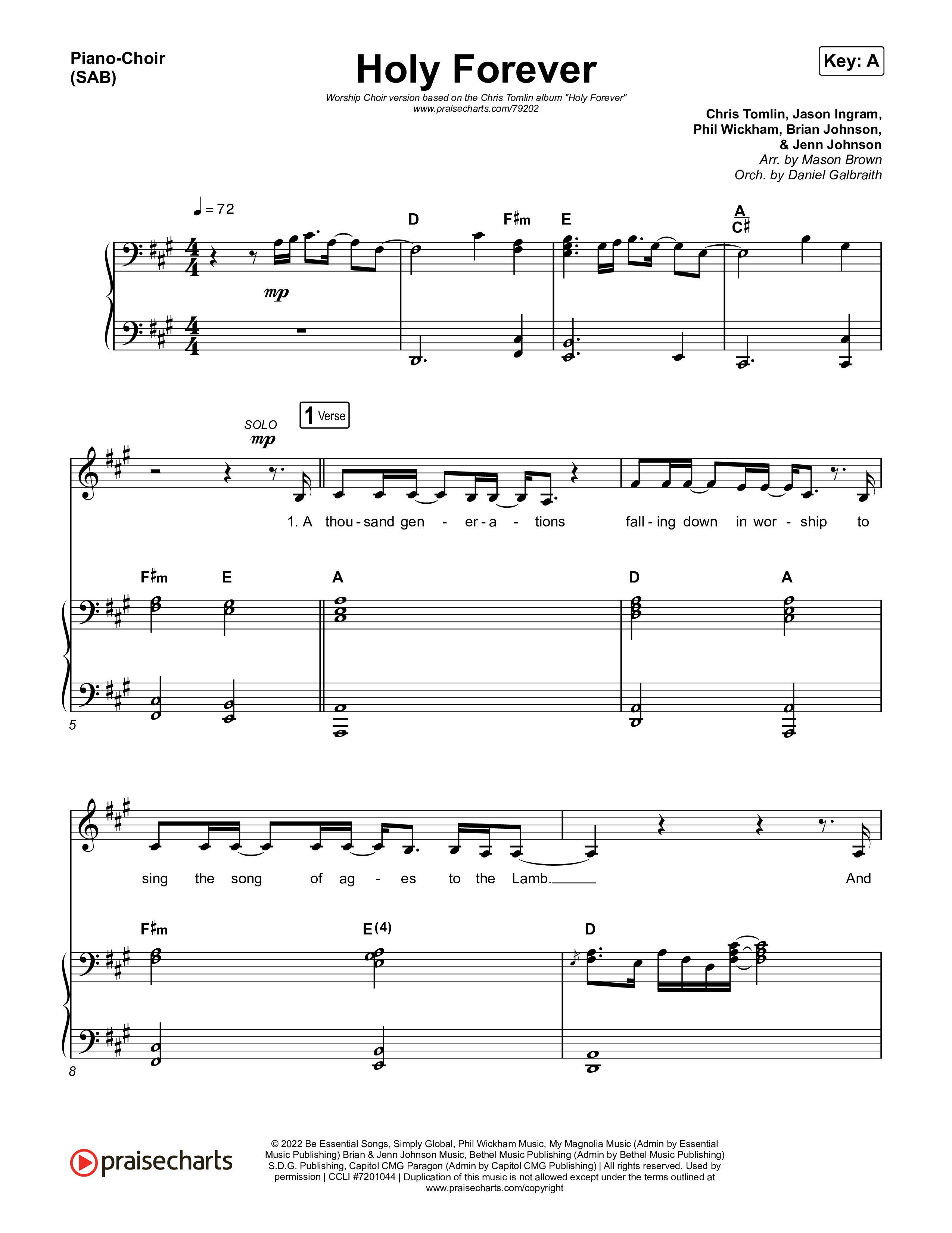 Holy Forever (Worship Choir SAB) Piano/Choir (SAB) (Chris Tomlin / Arr. Mason Brown)