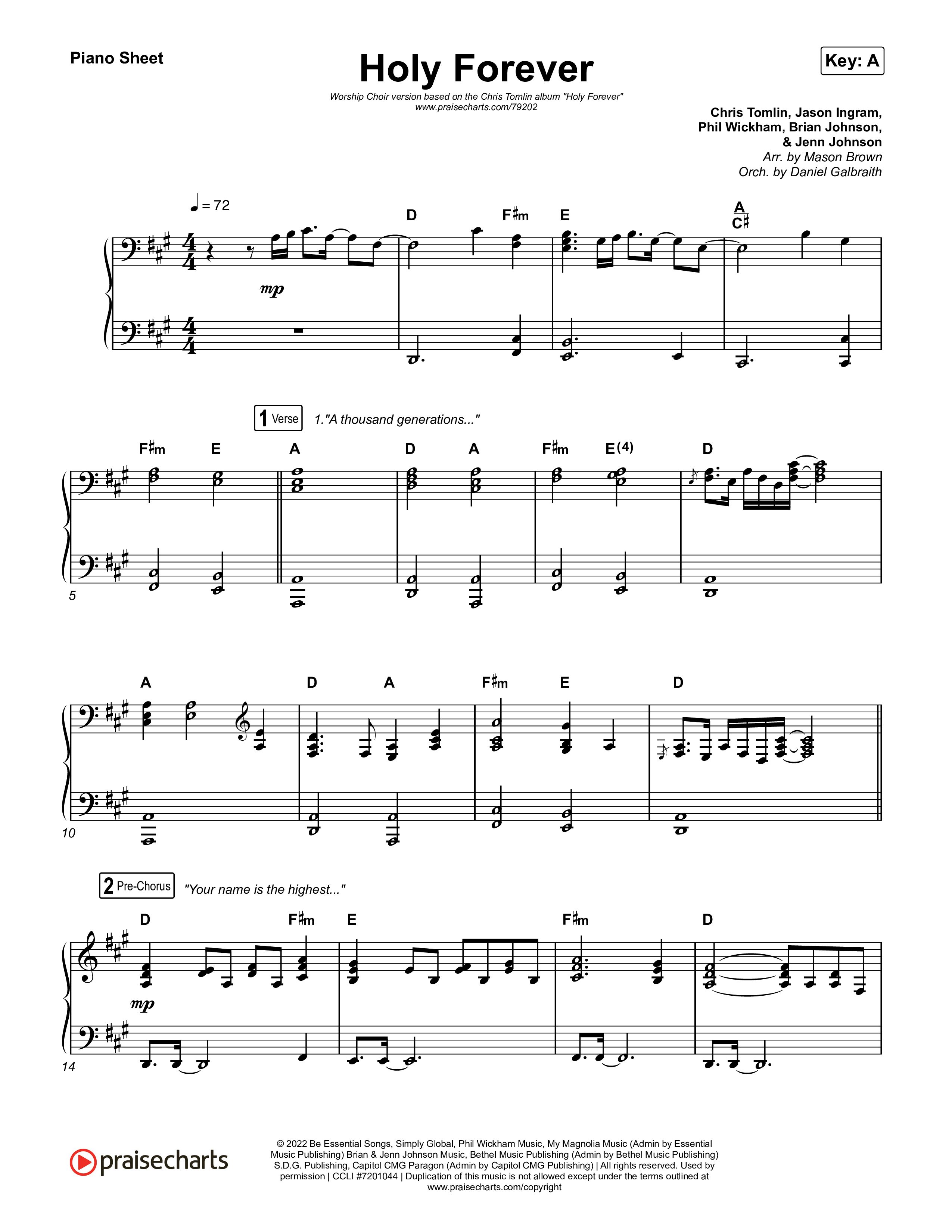 Holy Forever (Worship Choir SAB) Piano Sheet (Chris Tomlin / Arr. Mason Brown)