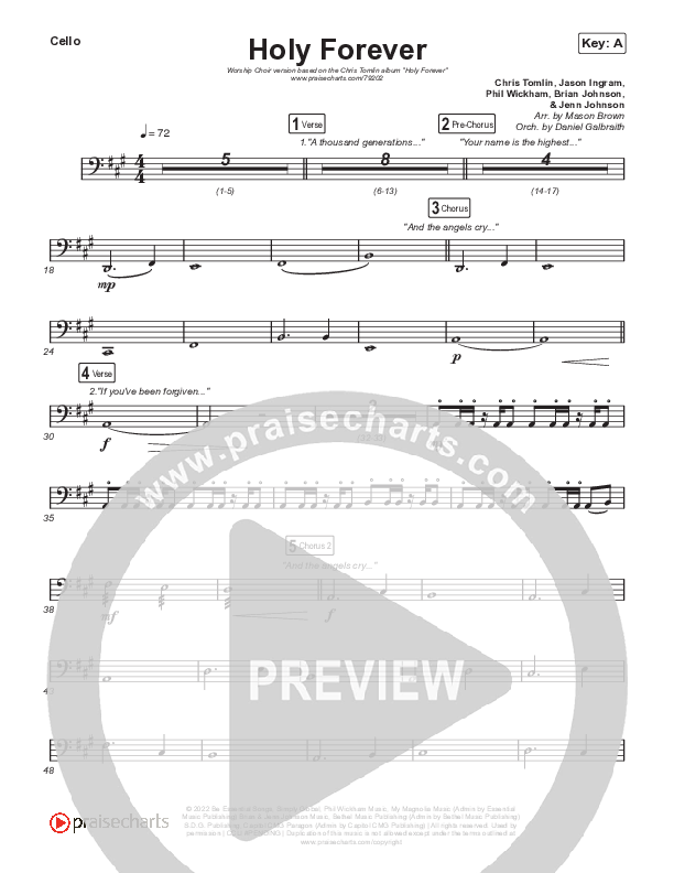 Holy Forever (Worship Choir SAB) Cello (Chris Tomlin / Arr. Mason Brown)