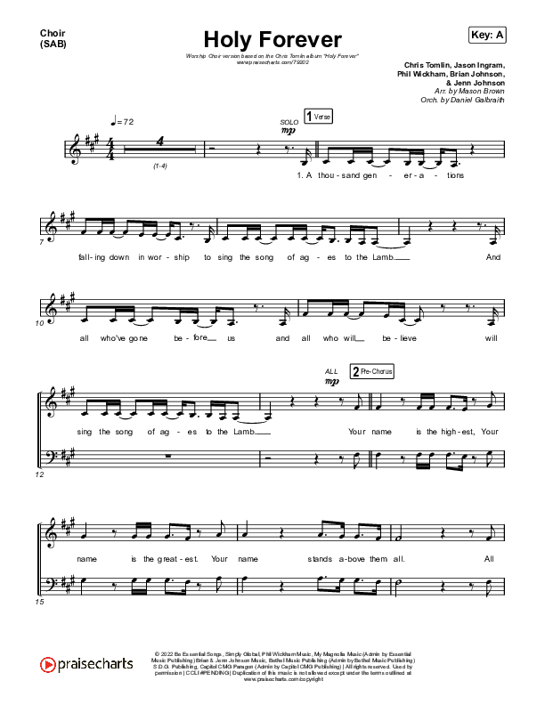 Holy Forever (Worship Choir SAB) Choir Sheet (SAB) (Chris Tomlin / Arr. Mason Brown)
