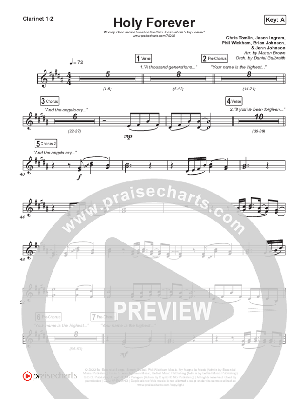 Holy Forever (Worship Choir SAB) Clarinet 1/2 (Chris Tomlin / Arr. Mason Brown)