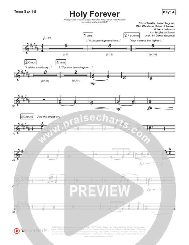 Holy Forever (Worship Choir SAB) Tenor Sax 1/2 (Chris Tomlin / Arr. Mason Brown)