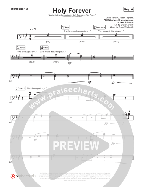 Holy Forever (Worship Choir SAB) Trombone 1/2 (Chris Tomlin / Arr. Mason Brown)