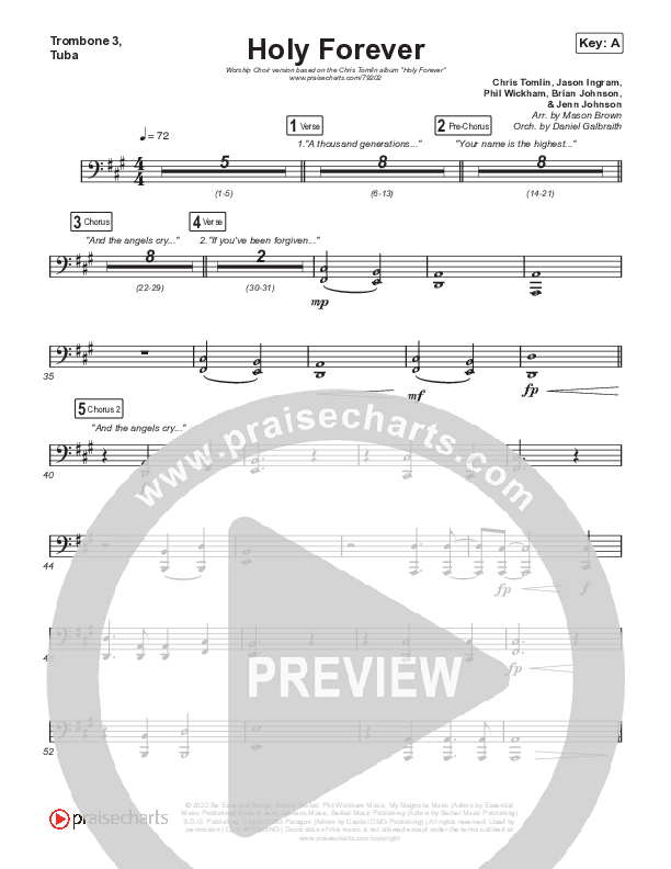 Holy Forever (Worship Choir SAB) Trombone 3/Tuba (Chris Tomlin / Arr. Mason Brown)