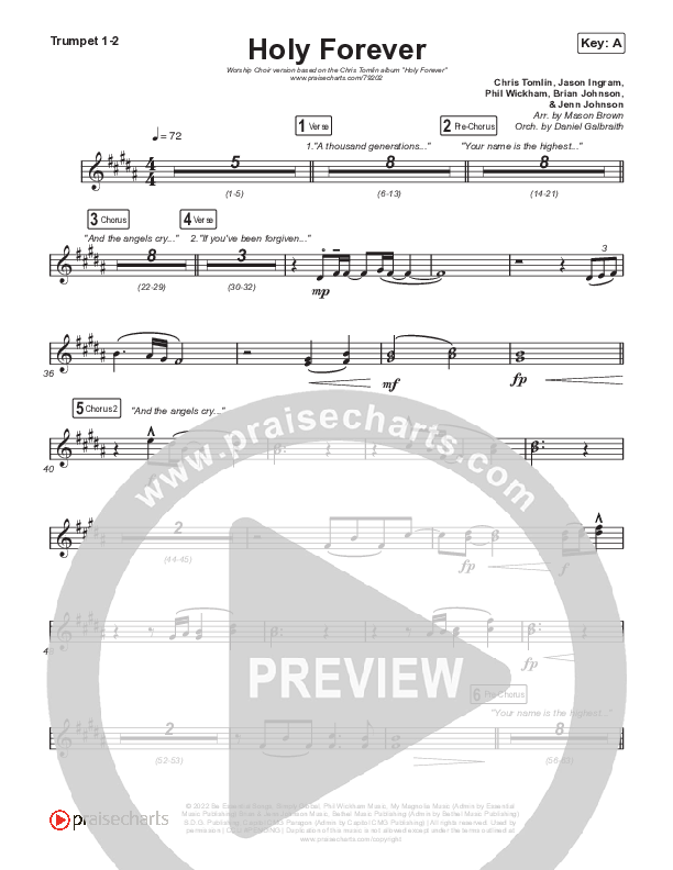Holy Forever (Worship Choir SAB) Trumpet 1,2 (Chris Tomlin / Arr. Mason Brown)
