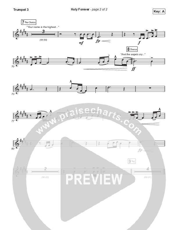 Holy Forever (Worship Choir SAB) Trumpet 3 (Chris Tomlin / Arr. Mason Brown)