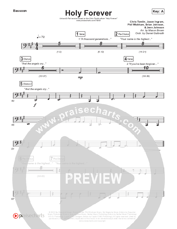 Holy Forever (Unison/2-Part Choir) Bassoon (Chris Tomlin)