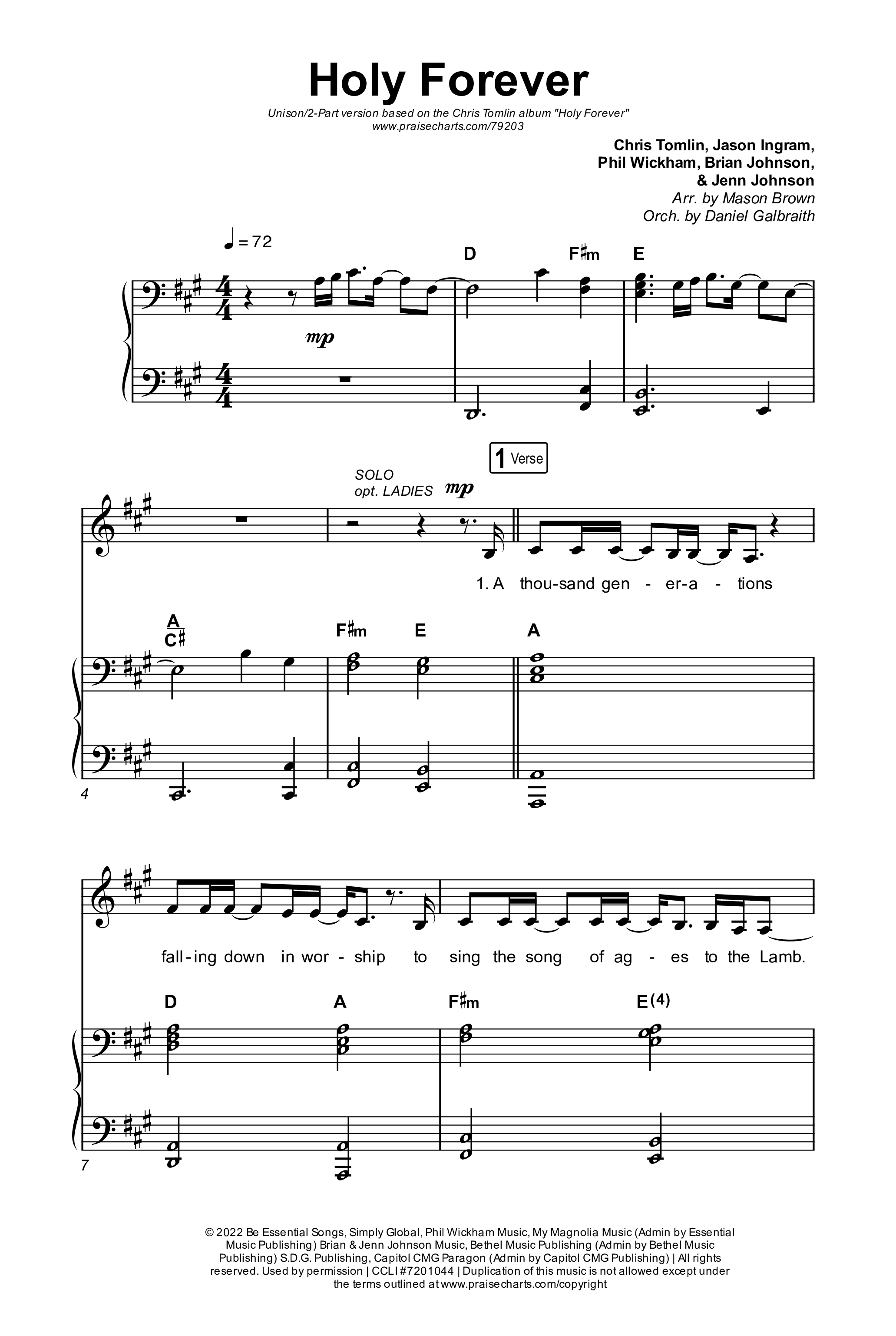 Holy Forever (Unison/2-Part Choir) Octavo (Uni/2-Part & Pno) (Chris Tomlin)