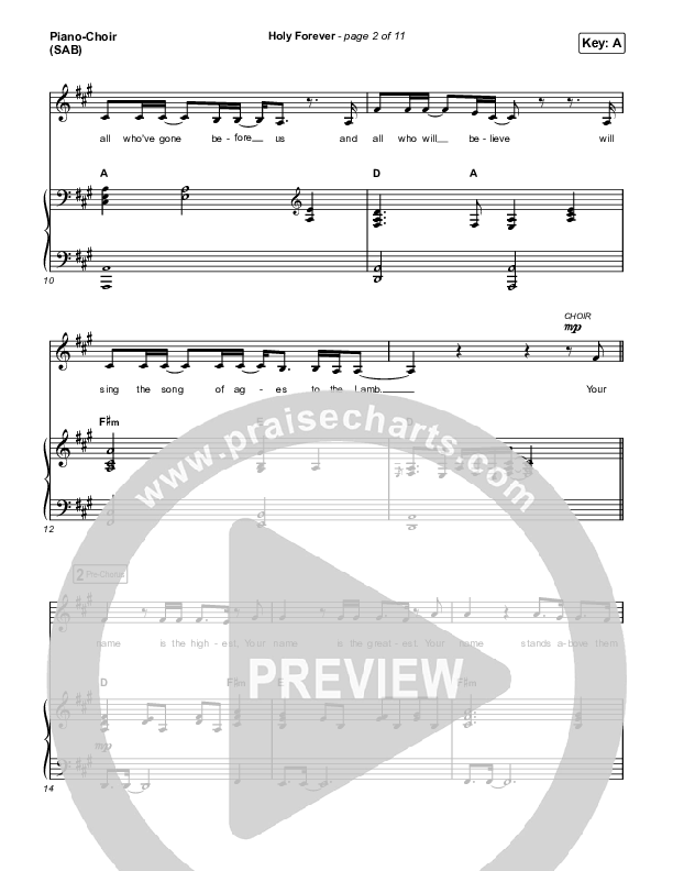 Holy Forever (Unison/2-Part Choir) Piano/Choir  (Uni/2-Part) (Chris Tomlin)