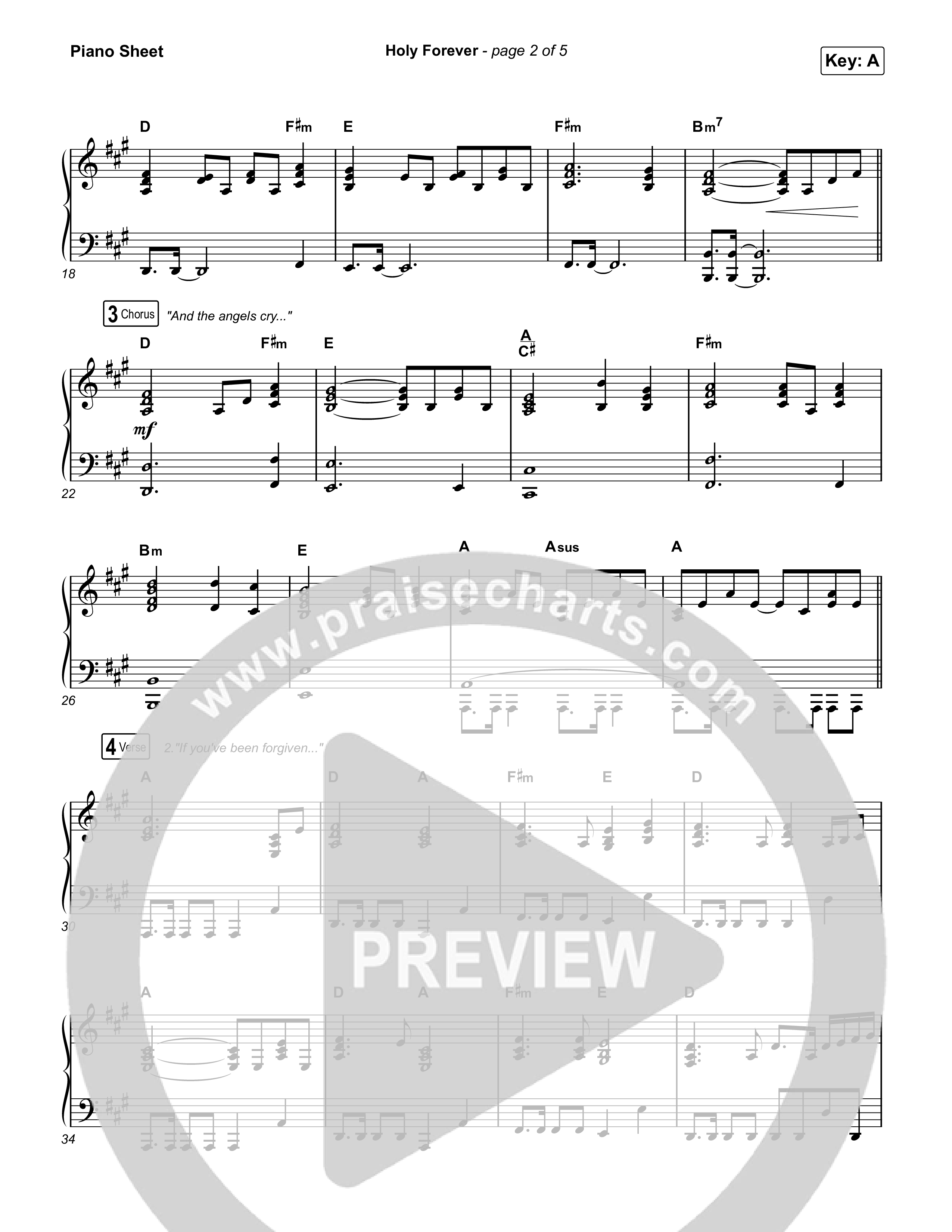 Holy Forever (Unison/2-Part Choir) Piano Sheet (Chris Tomlin)