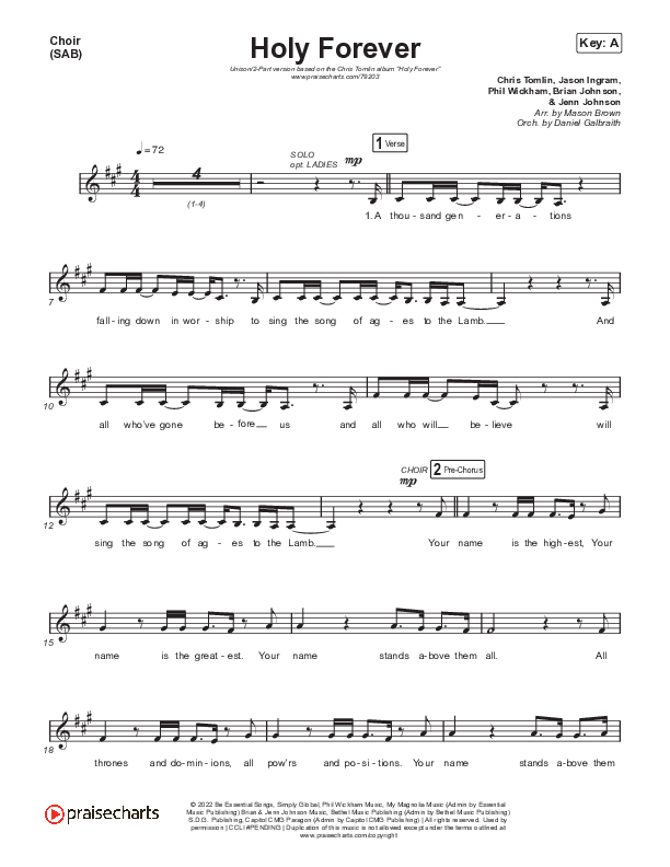 Holy Forever (Unison/2-Part Choir) Choir Vocals (Uni/2-Part) (Chris Tomlin)