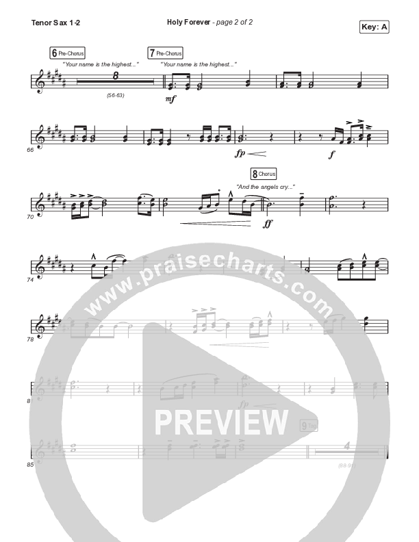 Holy Forever (Unison/2-Part Choir) Tenor Sax 1/2 (Chris Tomlin)