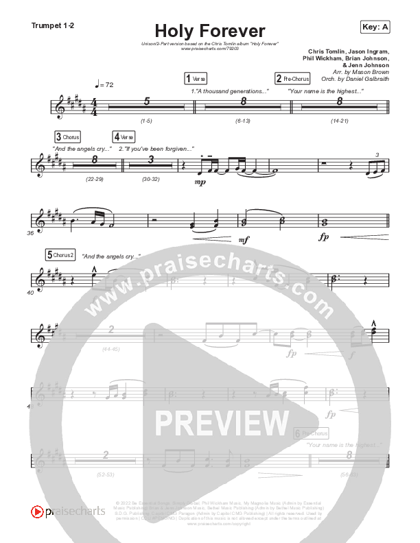 Holy Forever (Unison/2-Part Choir) Trumpet 1,2 (Chris Tomlin)