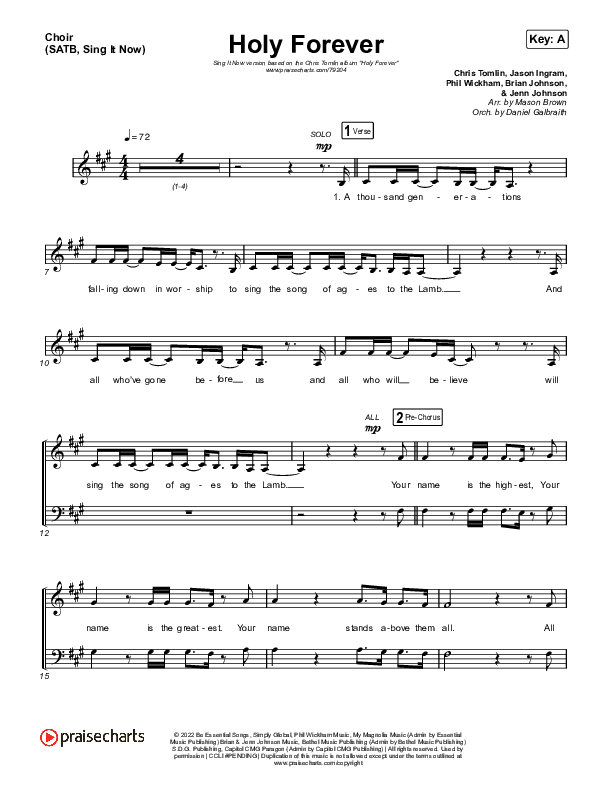 Holy Forever (Sing It Now SATB) Choir Sheet (SATB) (Chris Tomlin / Arr. Mason Brown)