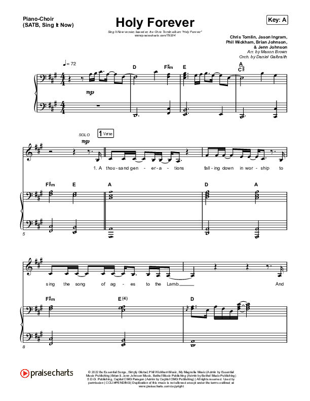 Holy Forever (Sing It Now SATB) Piano/Choir (SATB) (Chris Tomlin / Arr. Mason Brown)