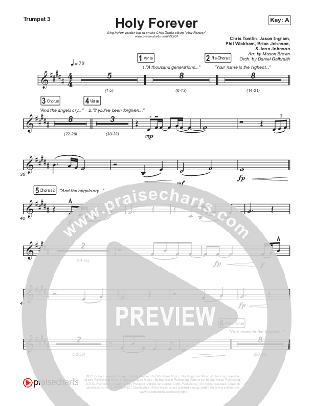 Holy Forever (Sing It Now SATB) Trumpet 3 (Chris Tomlin / Arr. Mason Brown)
