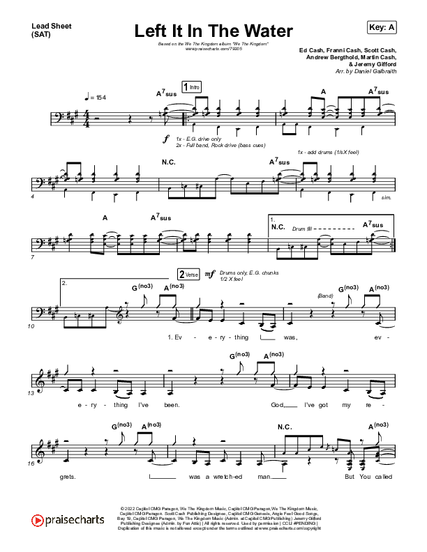 Left It In The Water Lead Sheet (SAT) (We The Kingdom)