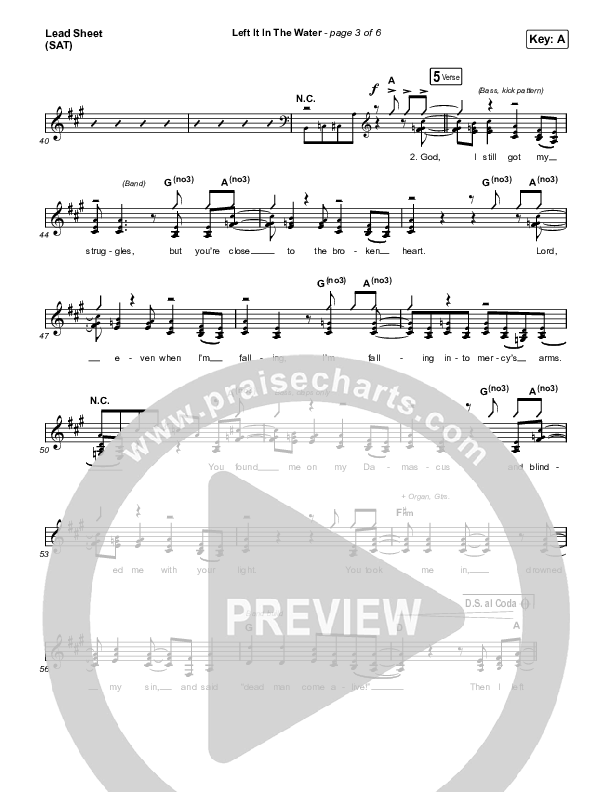 Left It In The Water Lead Sheet (SAT) (We The Kingdom)