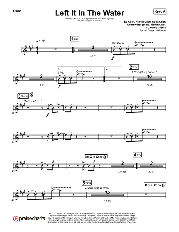 Left It In The Water Oboe (We The Kingdom)