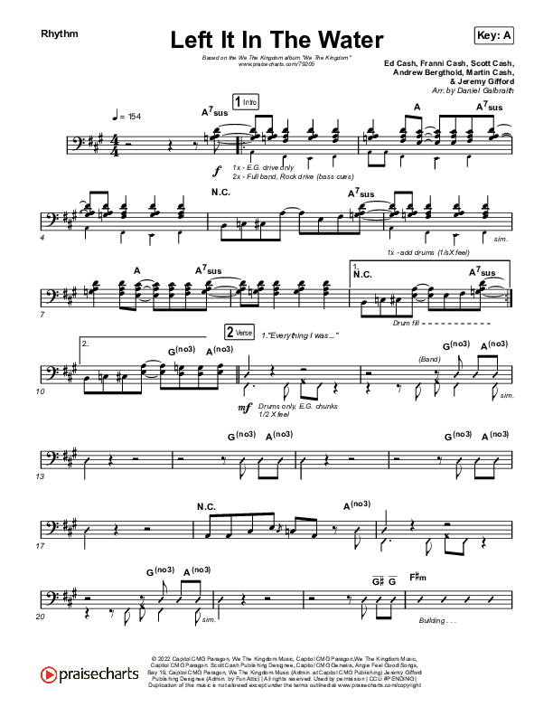 Left It In The Water Rhythm Chart (We The Kingdom)