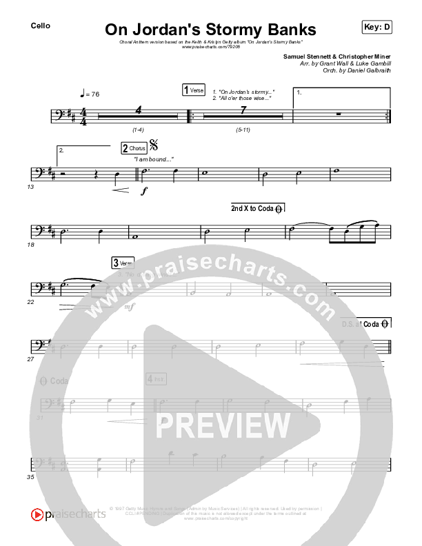 On Jordan's Stormy Banks (Choral Anthem SATB) Cello (Keith & Kristyn Getty / Arr. Luke Gambill)