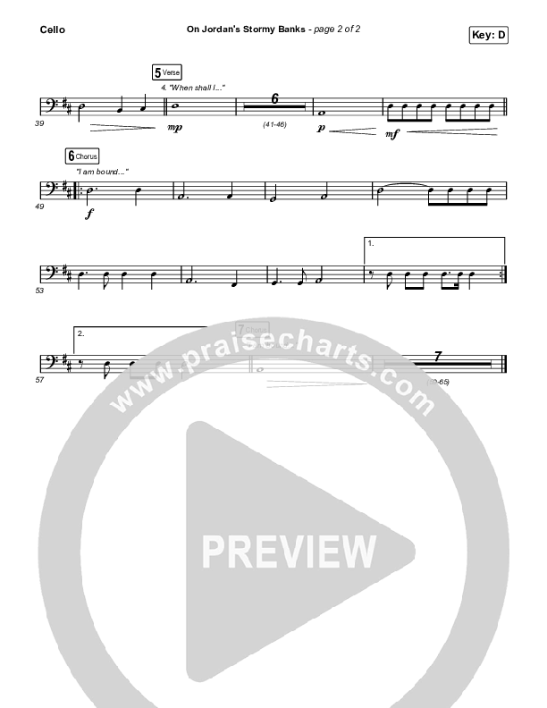 On Jordan's Stormy Banks (Choral Anthem SATB) Cello (Keith & Kristyn Getty / Arr. Luke Gambill)