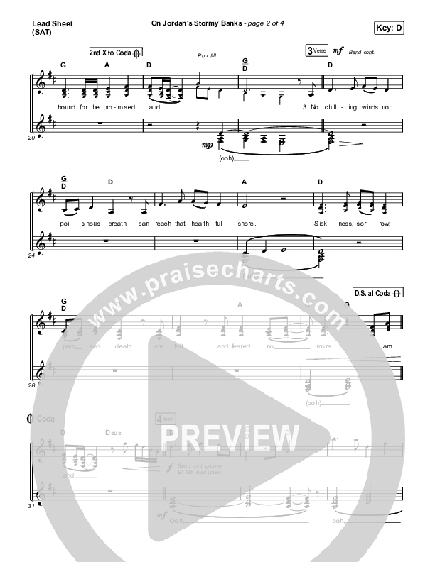 On Jordan's Stormy Banks (Choral Anthem SATB) Lead Sheet (SAT) (Keith & Kristyn Getty / Arr. Luke Gambill)