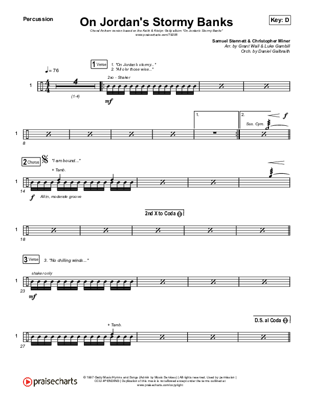 On Jordan's Stormy Banks (Choral Anthem SATB) Percussion (Keith & Kristyn Getty / Arr. Luke Gambill)