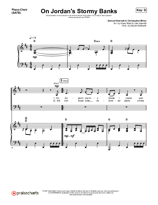 On Jordan's Stormy Banks (Choral Anthem SATB) Piano/Vocal (SATB) (Keith & Kristyn Getty / Arr. Luke Gambill)