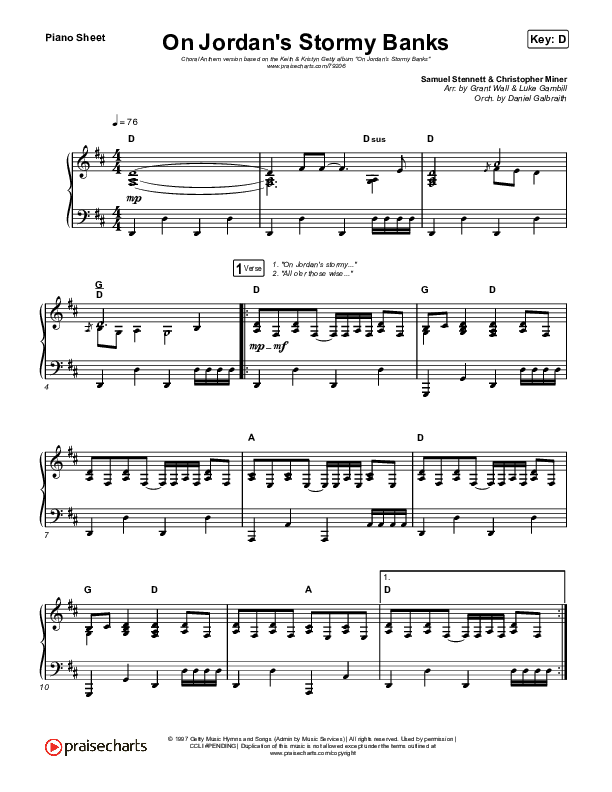 On Jordan's Stormy Banks (Choral Anthem SATB) Piano Sheet (Keith & Kristyn Getty / Arr. Luke Gambill)