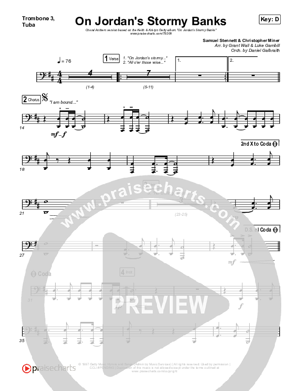 On Jordan's Stormy Banks (Choral Anthem SATB) Trombone 3/Tuba (Keith & Kristyn Getty / Arr. Luke Gambill)