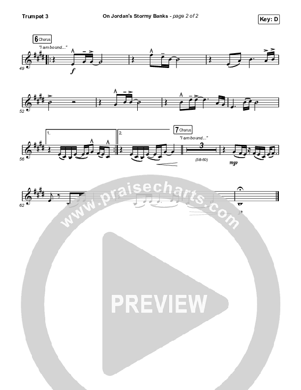 On Jordan's Stormy Banks (Choral Anthem SATB) Trumpet 3 (Keith & Kristyn Getty / Arr. Luke Gambill)
