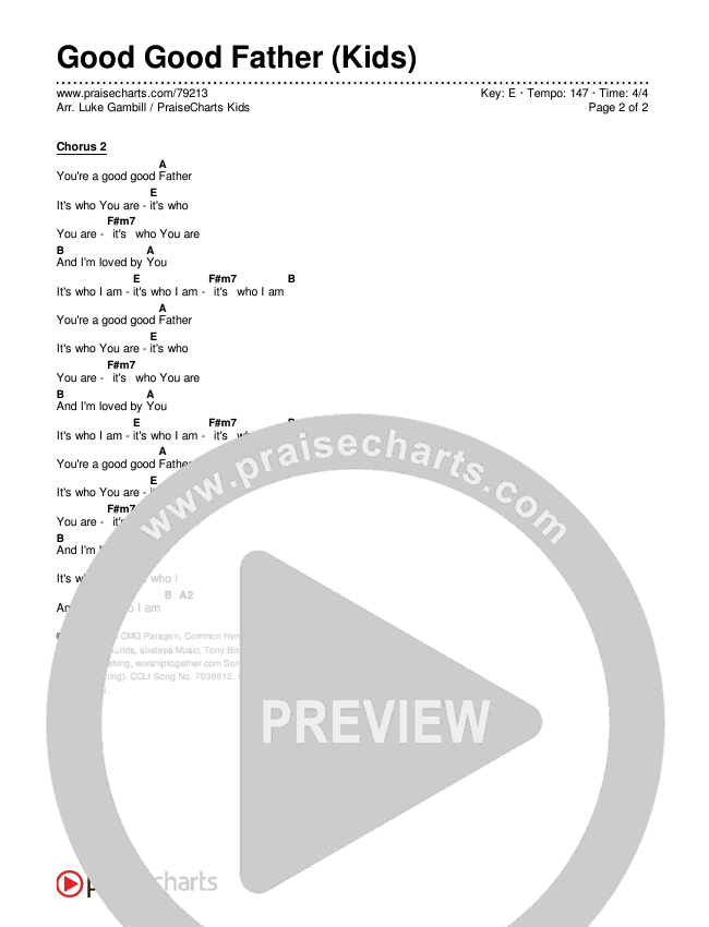 Good Good Father (Kids) Chords & Lyrics (PraiseCharts Kids / Arr. Luke Gambill)