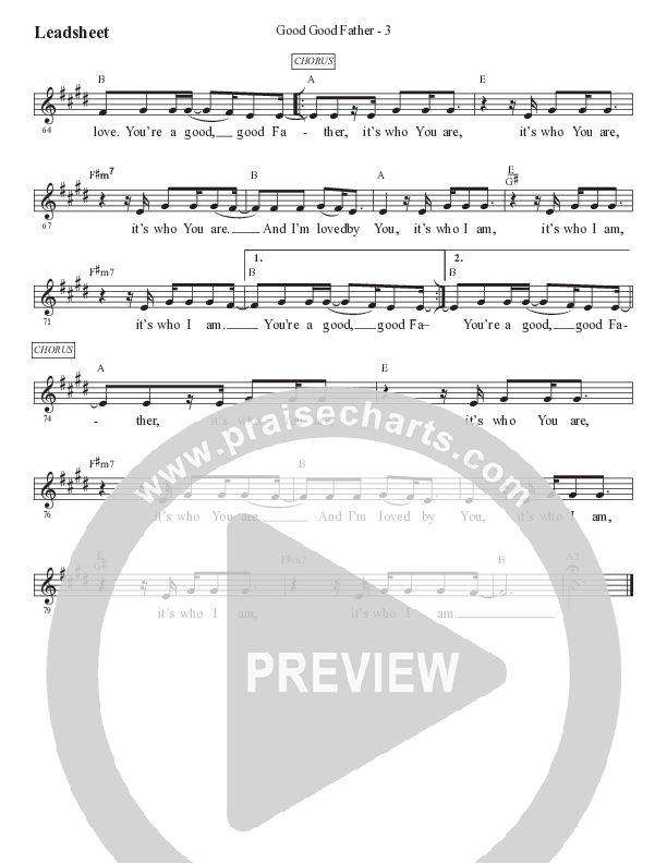 Good Good Father (Kids) Lead Sheet (Melody) (PraiseCharts Kids / Arr. Luke Gambill)