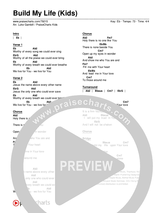 Build My Life (Kids) Chords & Lyrics (PraiseCharts Kids / Arr. Luke Gambill)