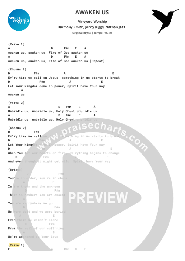 Awaken Us Chord Chart (Vineyard Worship)