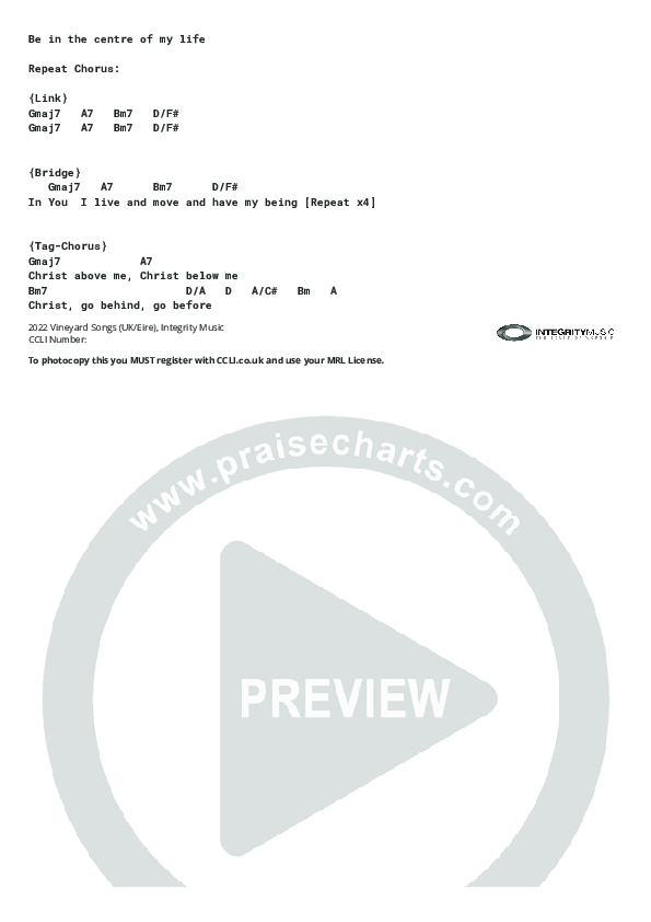 Christ Above Me Chord Chart (Vineyard Worship)