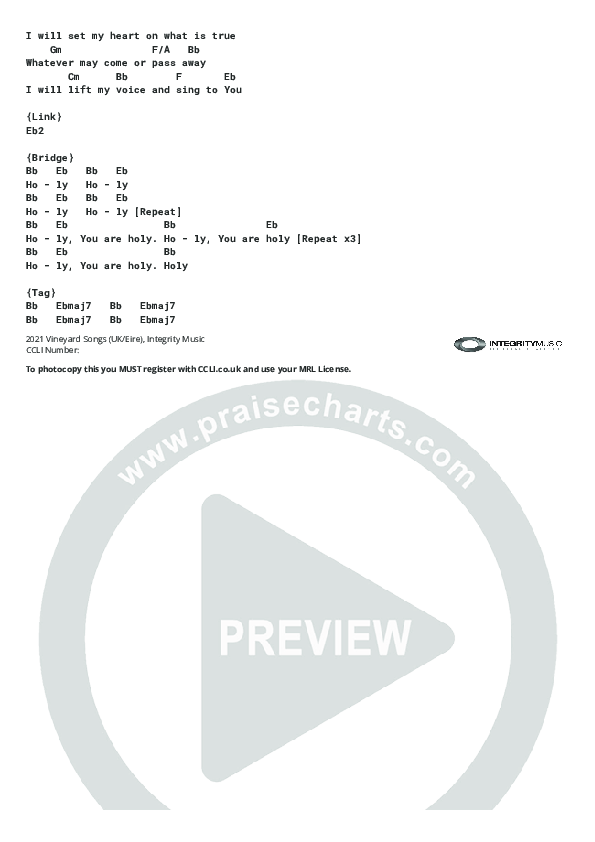 I Bless The Lord Chord Chart (Vineyard Worship)