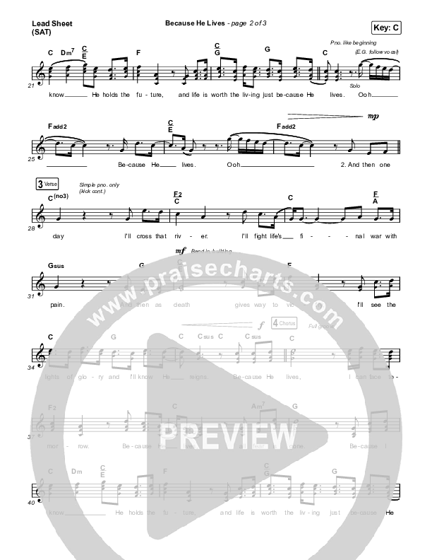 Because He Lives Lead Sheet (SAT) (The Worship Initiative / John Marc Kohl)