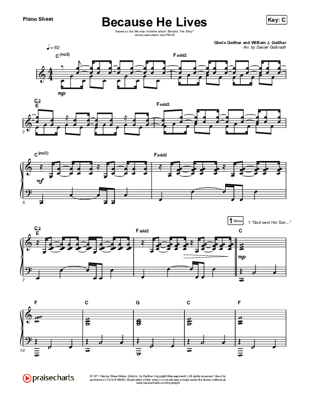 Because He Lives Piano Sheet (The Worship Initiative / John Marc Kohl)
